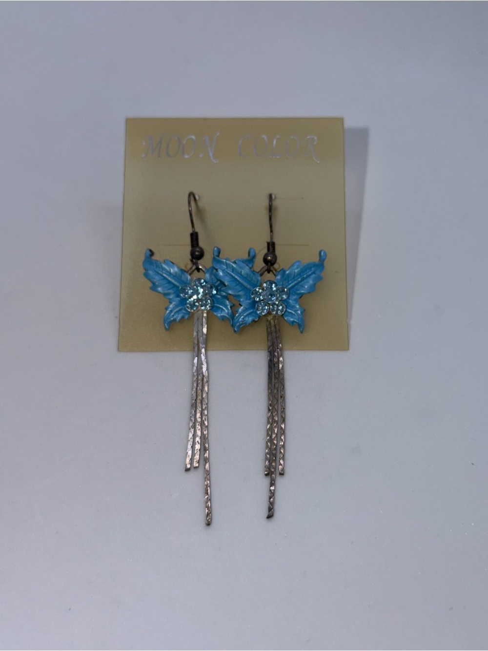 Moon Color Blue Butterfly Dangle Earrings new but super old ! - Picture 4 of 7